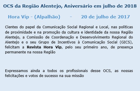 Aniversário em julho de 2018 OCS da Região Alentejo  