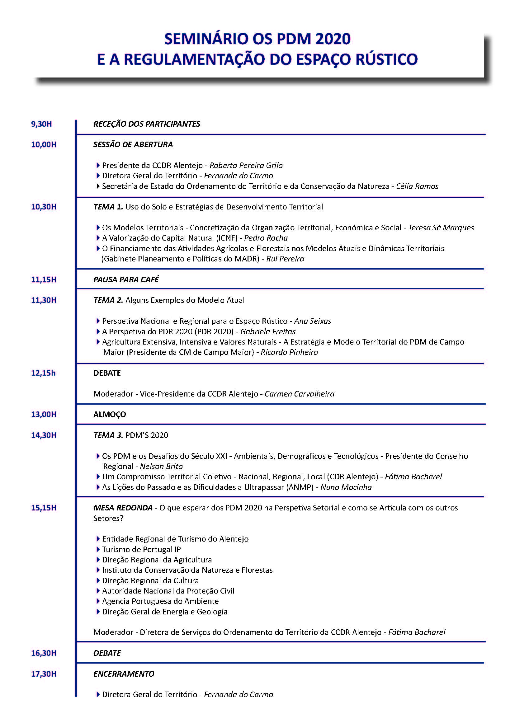 Programa - Seminário PDM2020 - A Regulamentação do Espaço Rústico